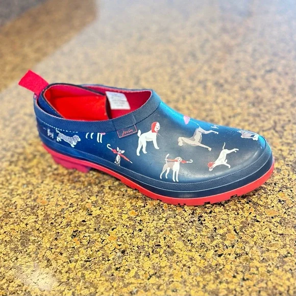 Joules Wellibob Navy Rain Shoes with Dog Print Sz: US10 UK8 EU42 Slip-On - Picture 1 of 9